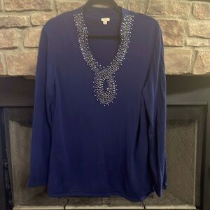 Reba blue sweater with blue and gold embellishments. Size XL